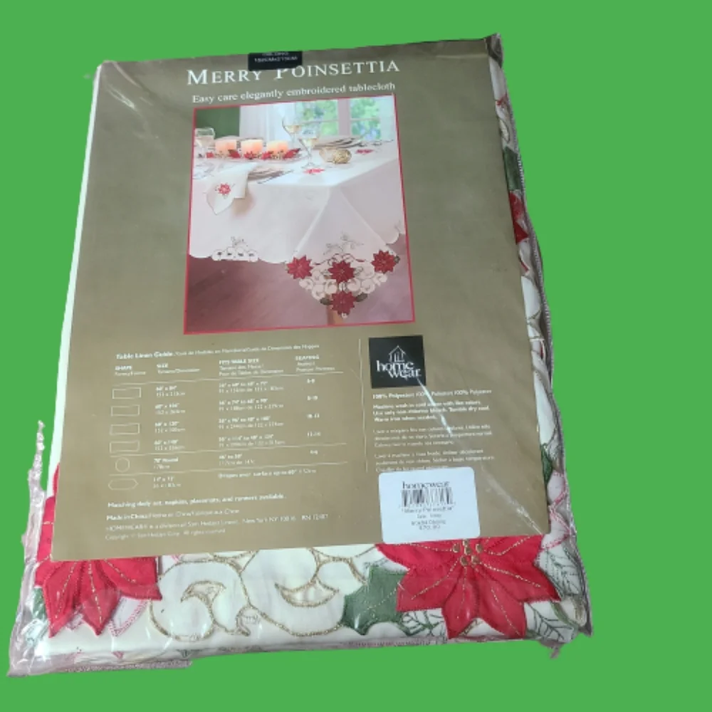 NEW Homewear Merry Poinsettia Embroidered Tablecloth